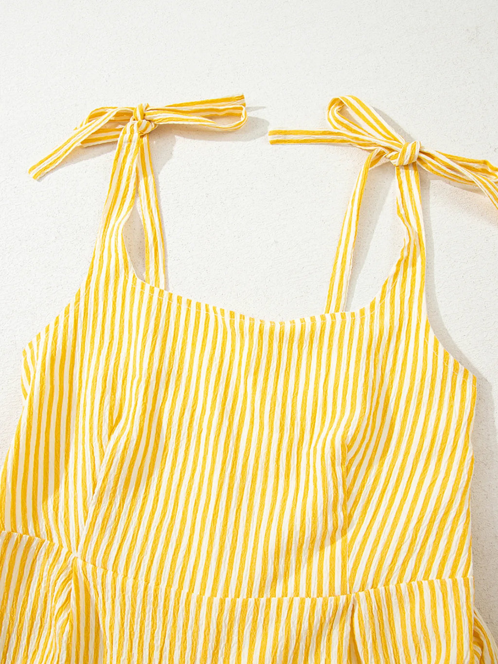 Striped Shoulder-Tie Smocked Back Casual Romper