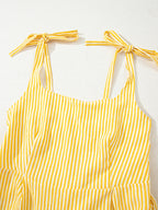 Striped Shoulder-Tie Smocked Back Casual Romper