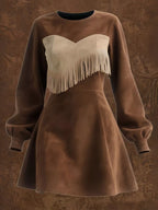 Fringe Trim Lantern Sleeve Mini Dress