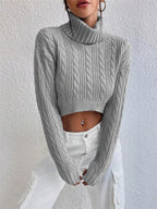 Cozy Cable-Knit Turtleneck Sweater with Long Sleeves