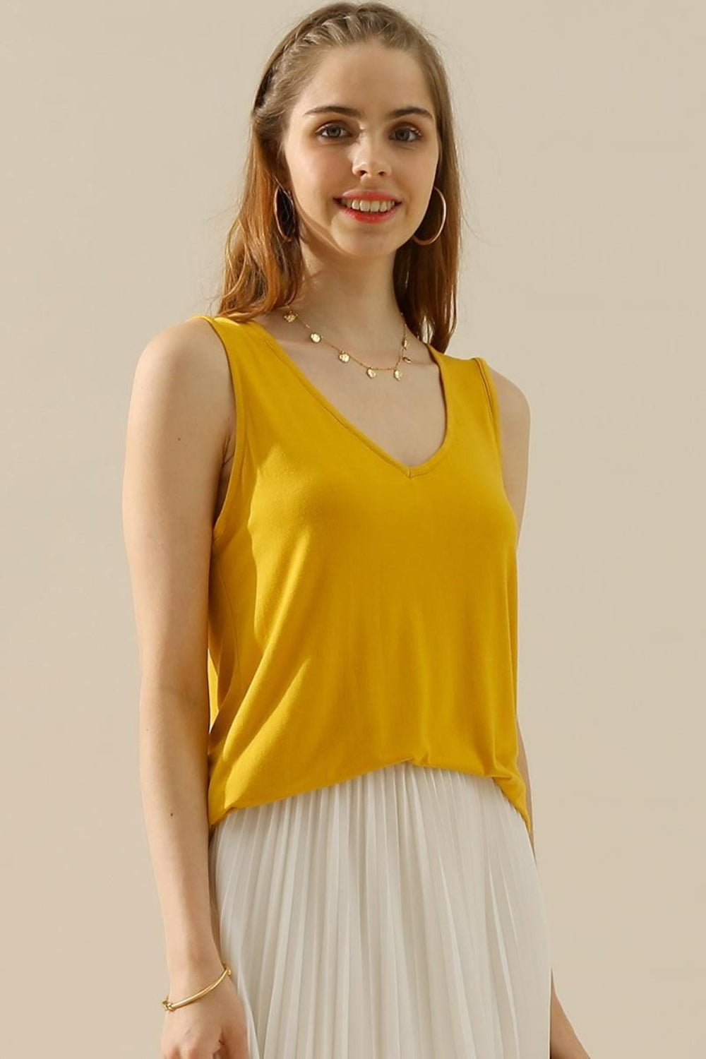 Ninexis V-Neck Curved Hem Tank - Full Size