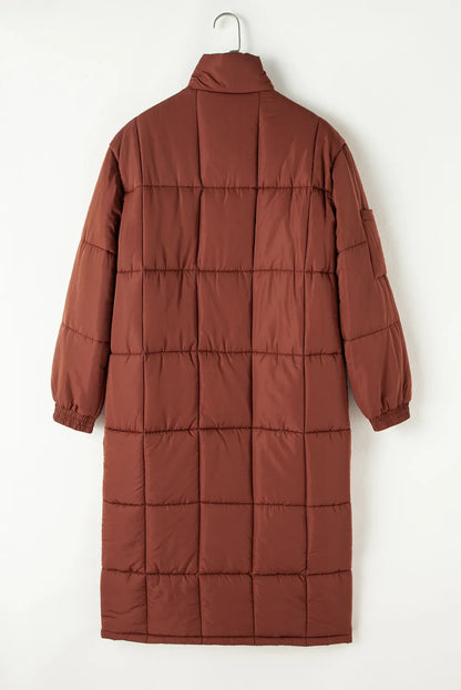 Pocketed Bubble-Texture Longline Winter Coat