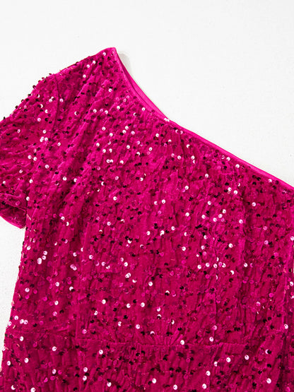 Glamorous Sequin One-Shoulder Evening Slit Dress