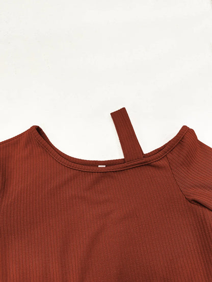 Ruched Ribbed Bodycon Dress with Asymmetrical Neckline