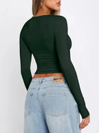 Cropped Long Sleeve Basic T-Shirt