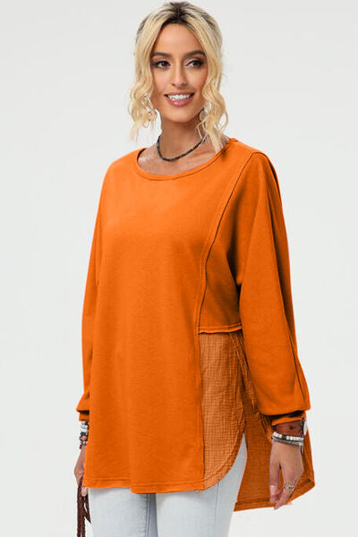 Chic Full-Size High-Low Long Sleeve Top