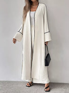 Classic Contrast-Trim Cardigan & Straight Pants Co-Ord Set