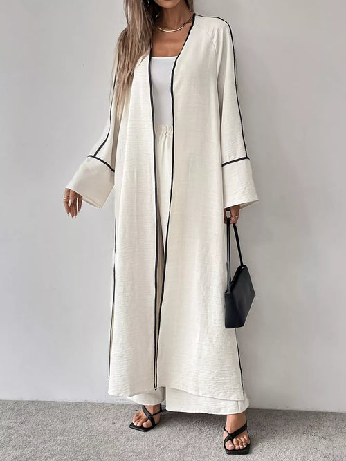 Classic Contrast-Trim Cardigan & Straight Pants Co-Ord Set