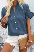 Ruffled Ruched Button Shirt - Feminine Flair