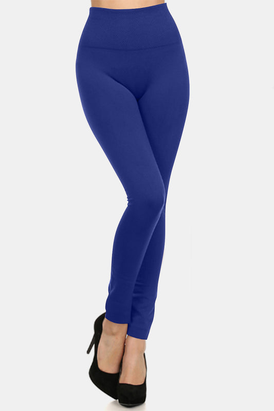 Yelete High Waist Fleece-Lined Seamless Leggings Navy One Size-Regular