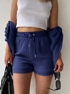 Chic Textured Button-Up Shirt & Shorts Two-Piece Set
