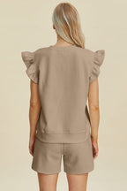 Textured Ruffle Sleeve Top & Shorts Set - Chic & Comfy