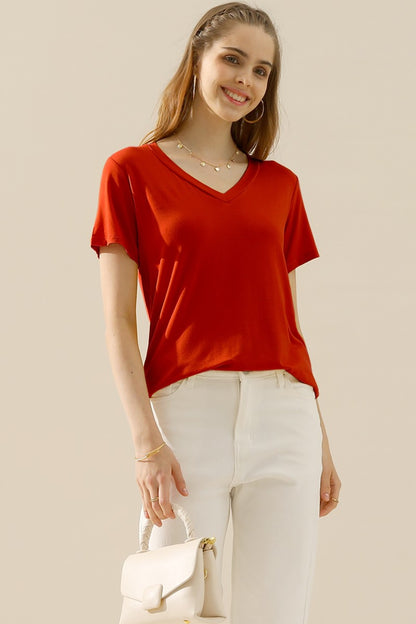 Ninexis Full-Size V-Neck Short-Sleeve T-Shirt Red