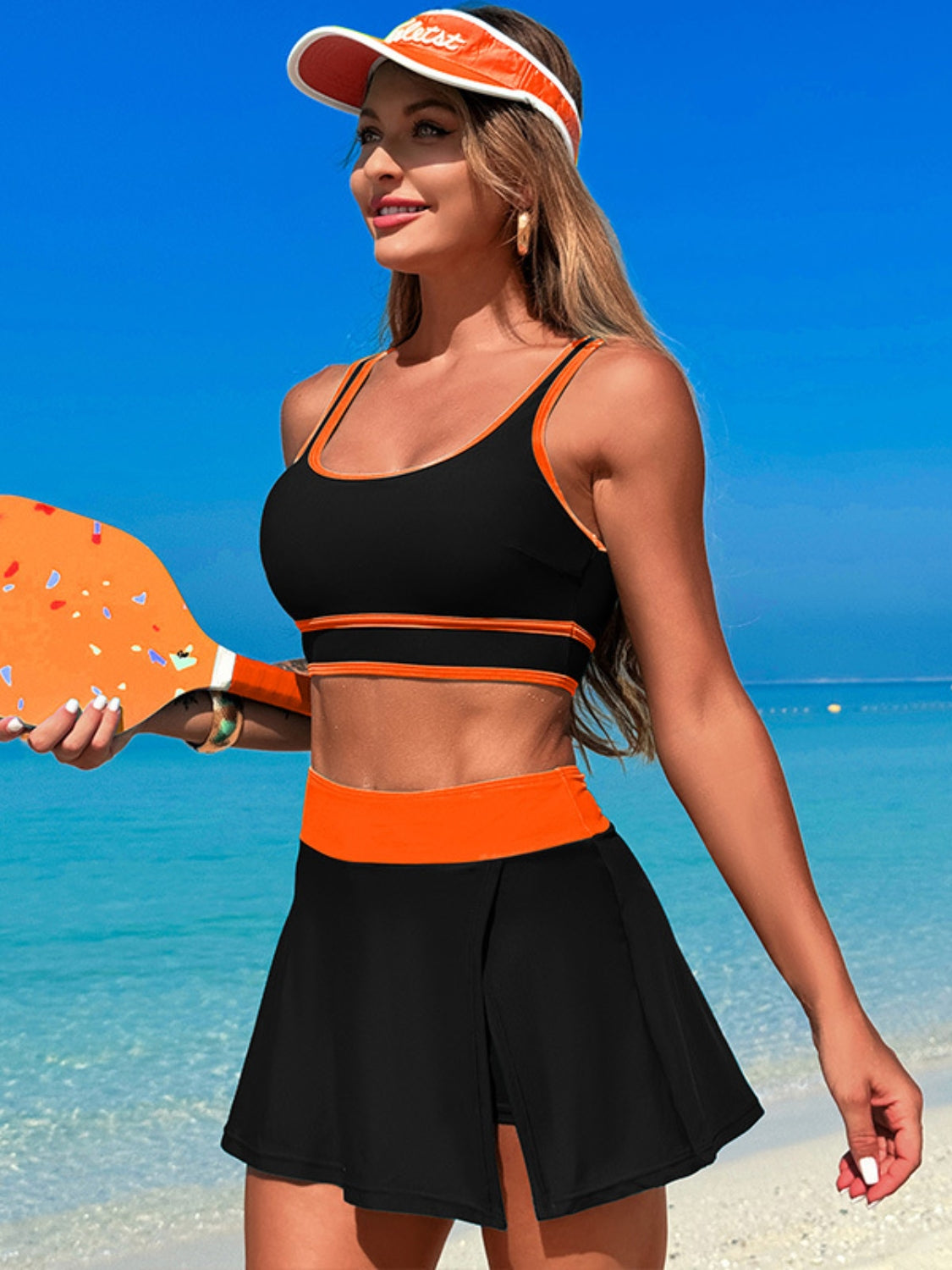 Scoop Neck Swim Set with Skort - Stylish & Comfortable