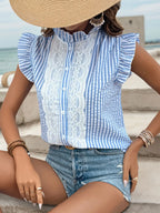 Lace Detail Button Down Cap Sleeve Shirt