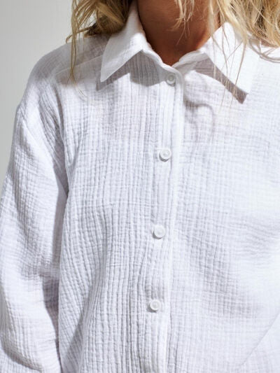 Textured Long Sleeve Collared Shirt - 100% Cotton
