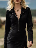 Full-Size Fringe Hem Zip-Front Bodycon Dress