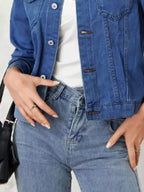 Button-Up Long Sleeve Denim Jacket with Pockets