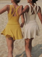 V-Neck Wide Strap Active Dress - Built-in Unitard Liner