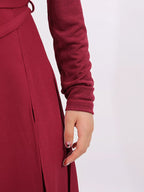 Ruched Slit Spaghetti Strap Long Sleeve Maxi Dress