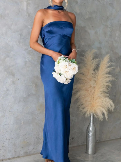 Satin Tube Maxi Dress – Elegant Strapless Evening Gown for Special Occasions