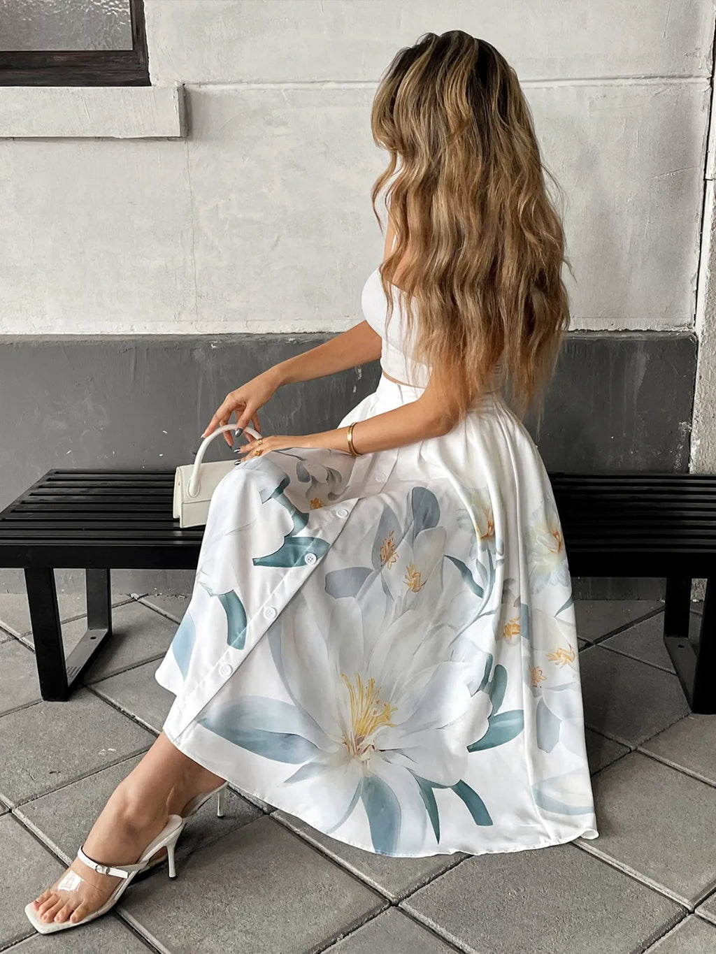 Petal Breeze Buttoned Midi Skirt