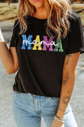 Sequin MAMA T-Shirt - Chic & Comfy Mom Life Tee Black