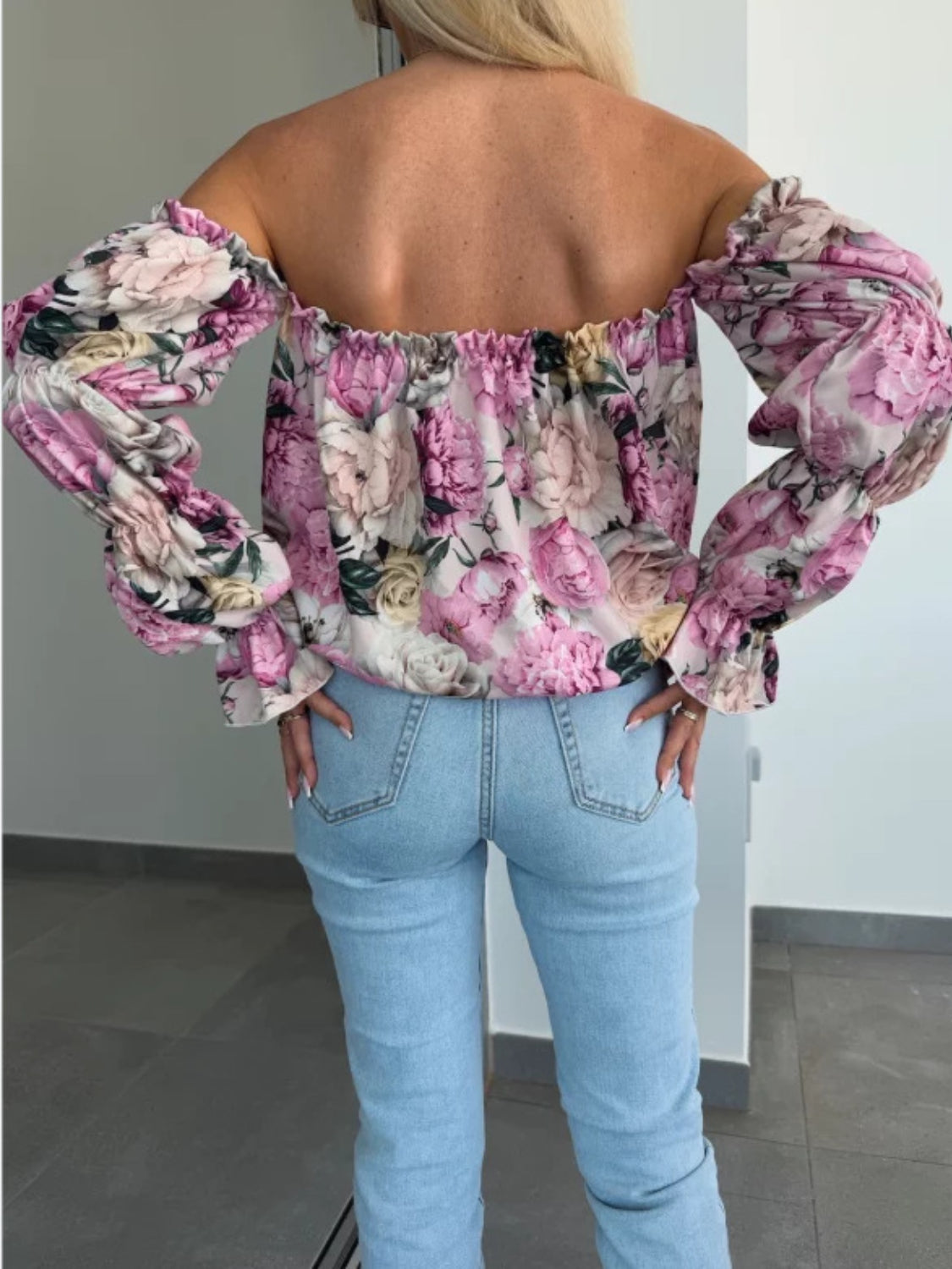 Printed Off-Shoulder Flounce Sleeve Blouse – Chic & Trendy