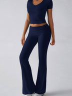 Devine V-Neck Top & Bootcut Leggings Set - Chic & Comfy