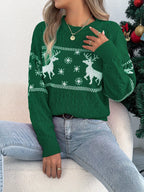 Festive Christmas Reindeer Cable-Knit Sweater