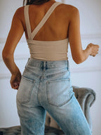 Asymmetrical Ribbed Back Crop Tank Top