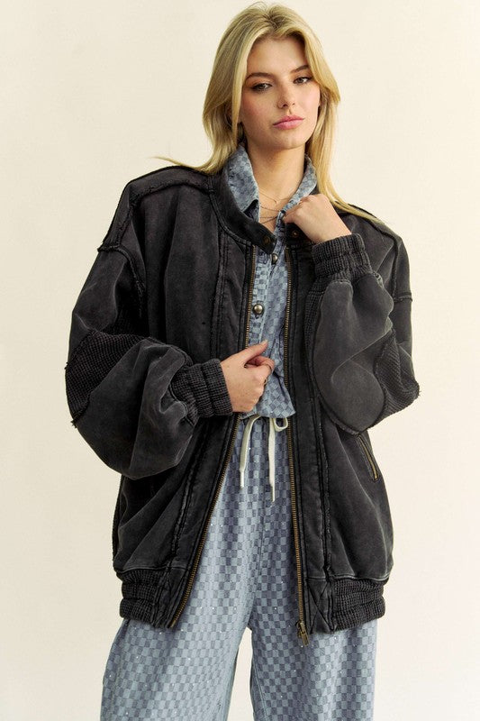 Davi & Dani Exposed Seam Zip-Up Dropped Shoulder Jacket