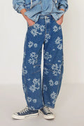 Flower Print Wide Leg Jeans - Boho Chic & Trendy Medium