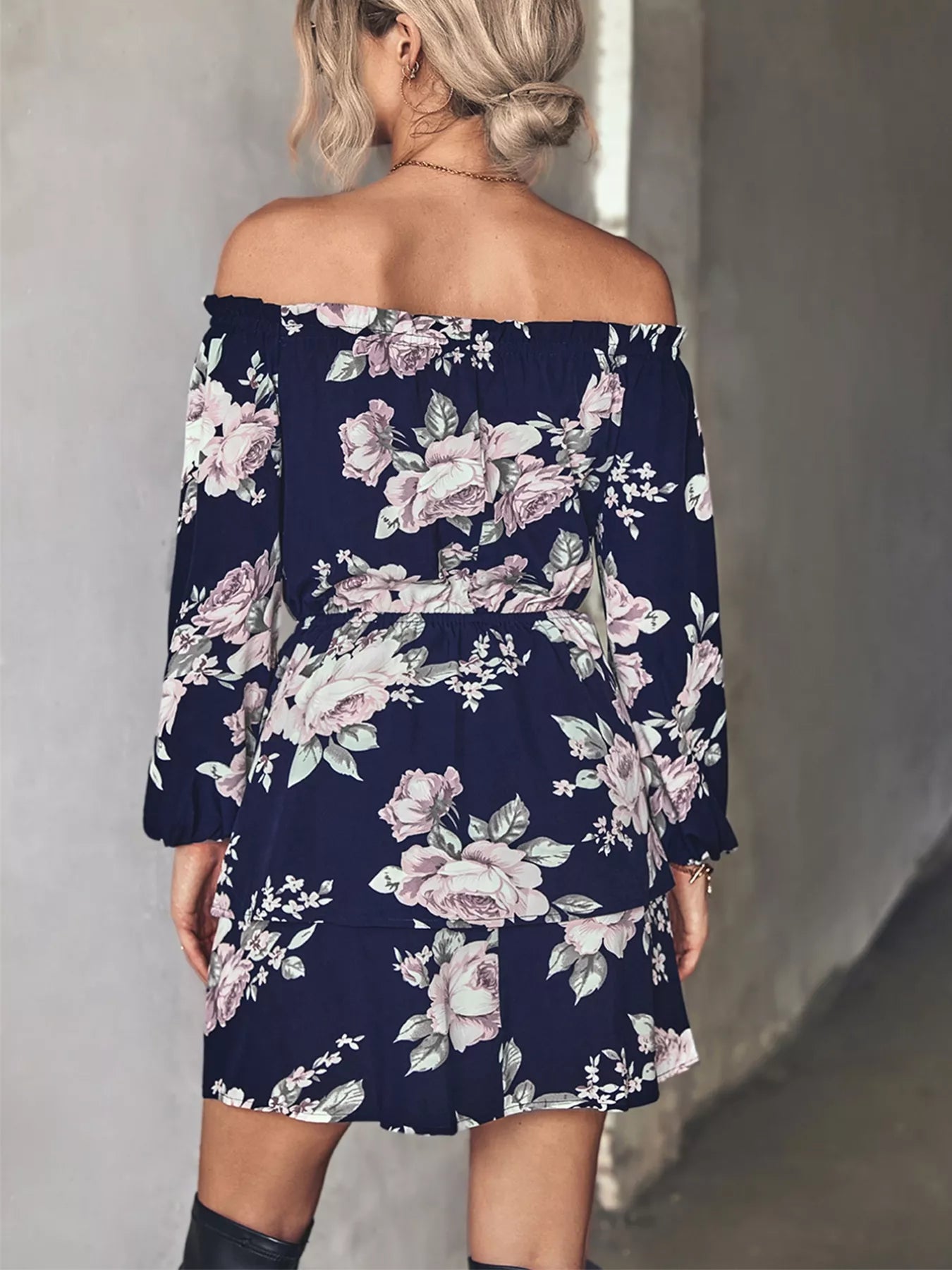 Floral Print Off-Shoulder Ruffled Mini Dress