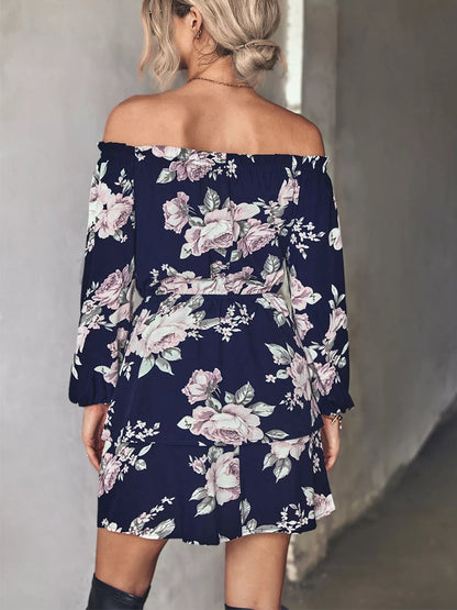 Floral Print Off-Shoulder Ruffled Mini Dress