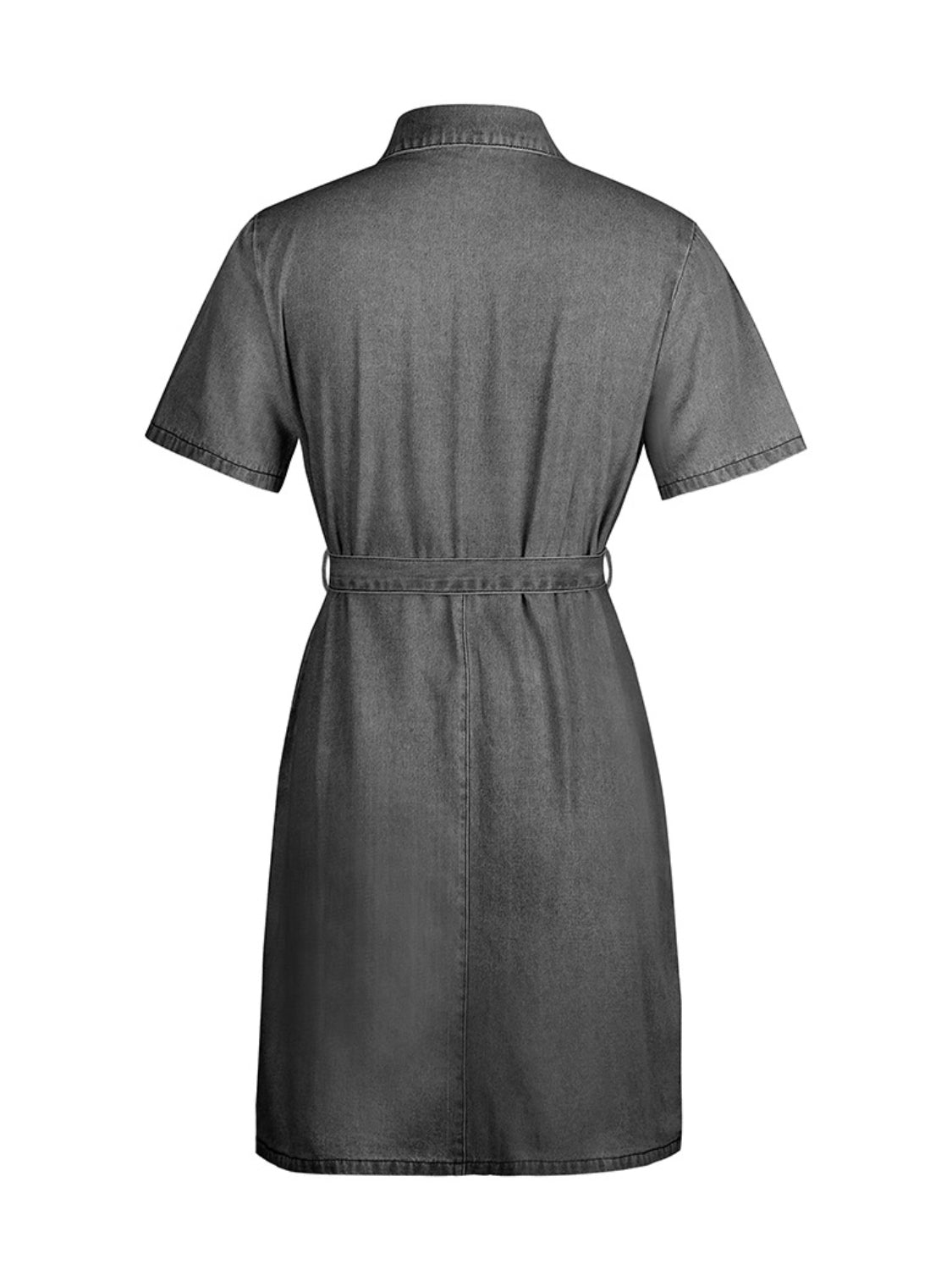 Zip Front Short Sleeve Denim Dress - Stylish & Functional