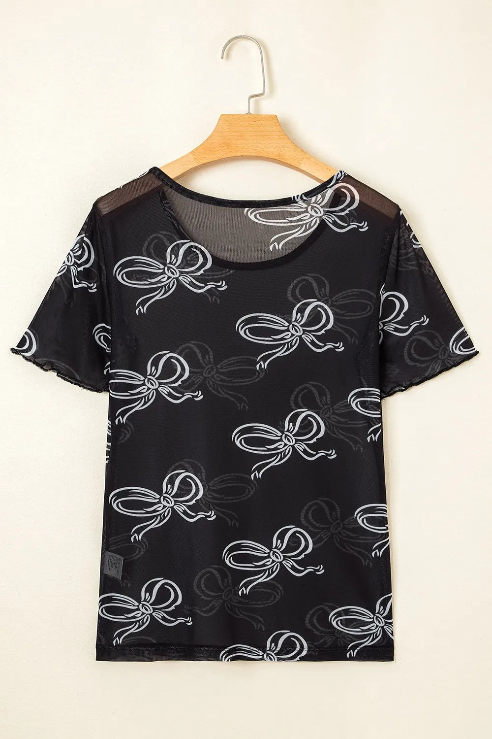 Elegant Sheer Bow Mesh Round Neck Short Sleeve Lightweight Top