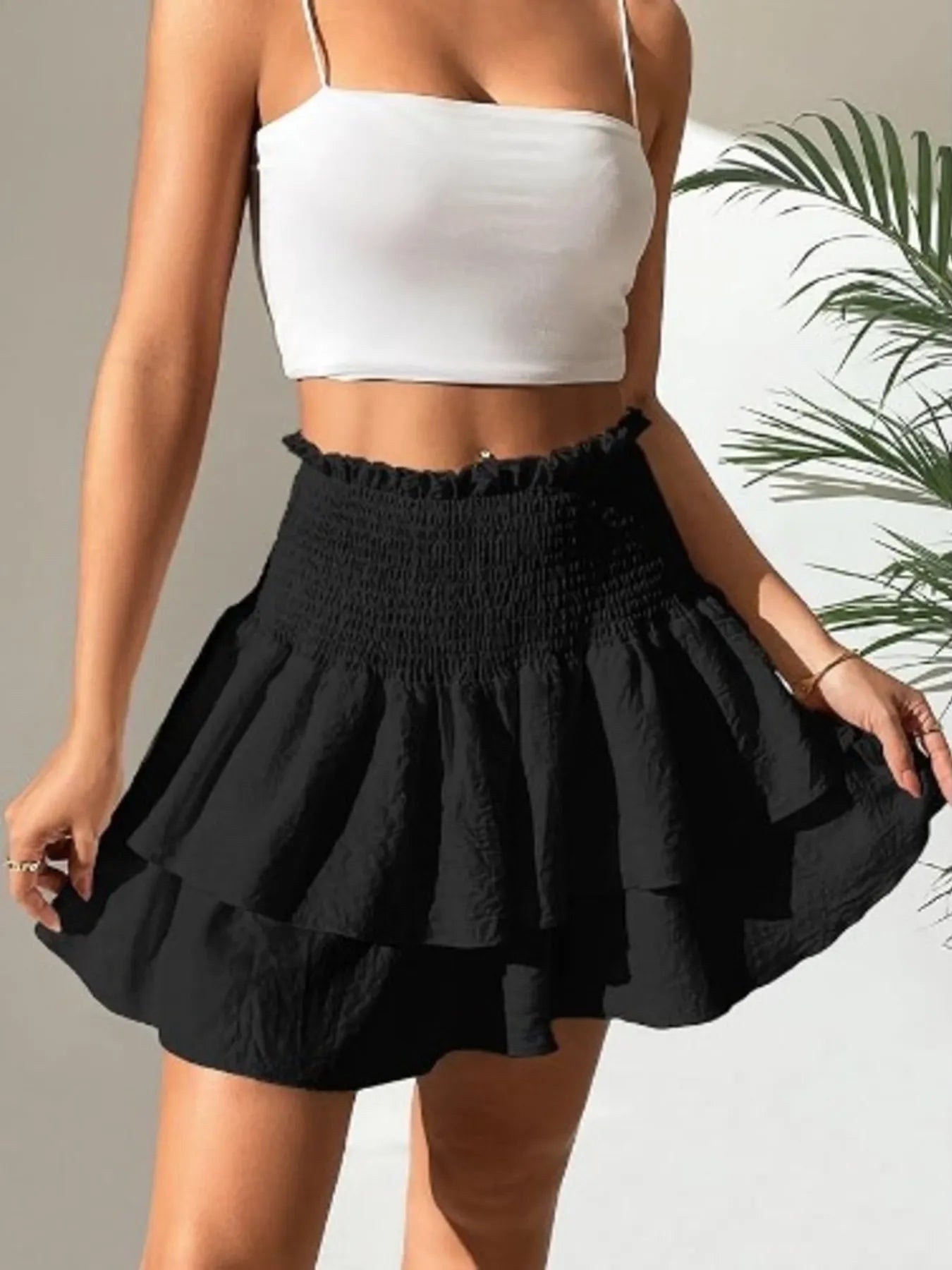 Chic Smocked Layered Ruched Mini Skirt