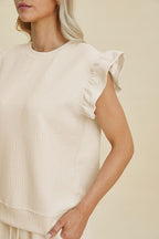 Textured Ruffle Sleeve Top & Shorts Set - Chic & Comfy