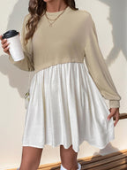 Perfee Ruched Contrast Long Sleeve Mini Dress