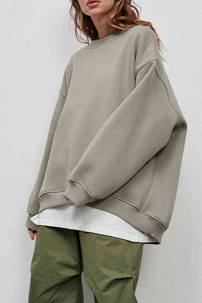 Oversized Round Neck Dropped Shoulder Sweatshirt Light Gray