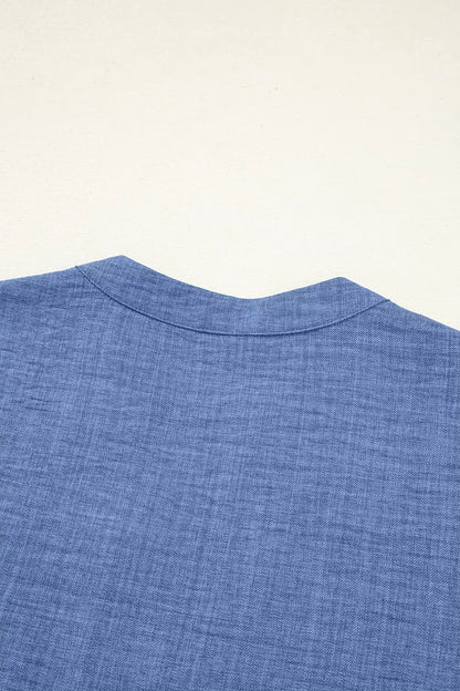 Classic Roll-Up Sleeve Notched Collar Blouse with Pocket Detail