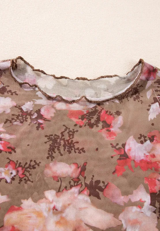 Chic Floral Mock Neck Sheer Long Sleeve Top
