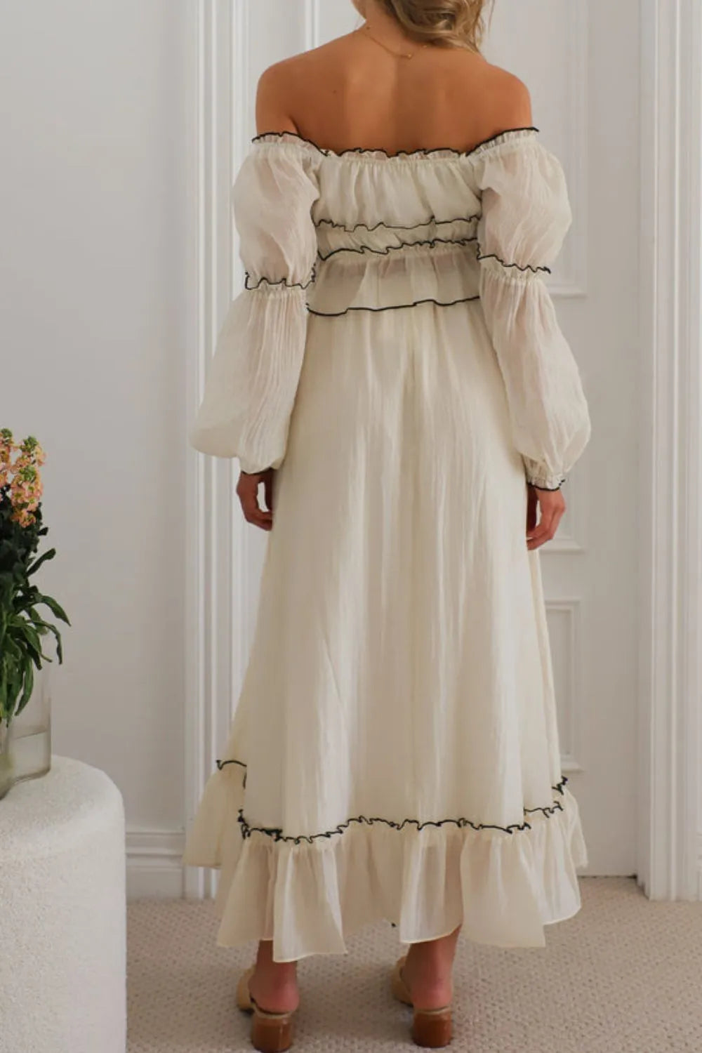 Off-Shoulder Ruffled Top and Ruched Skirt Set