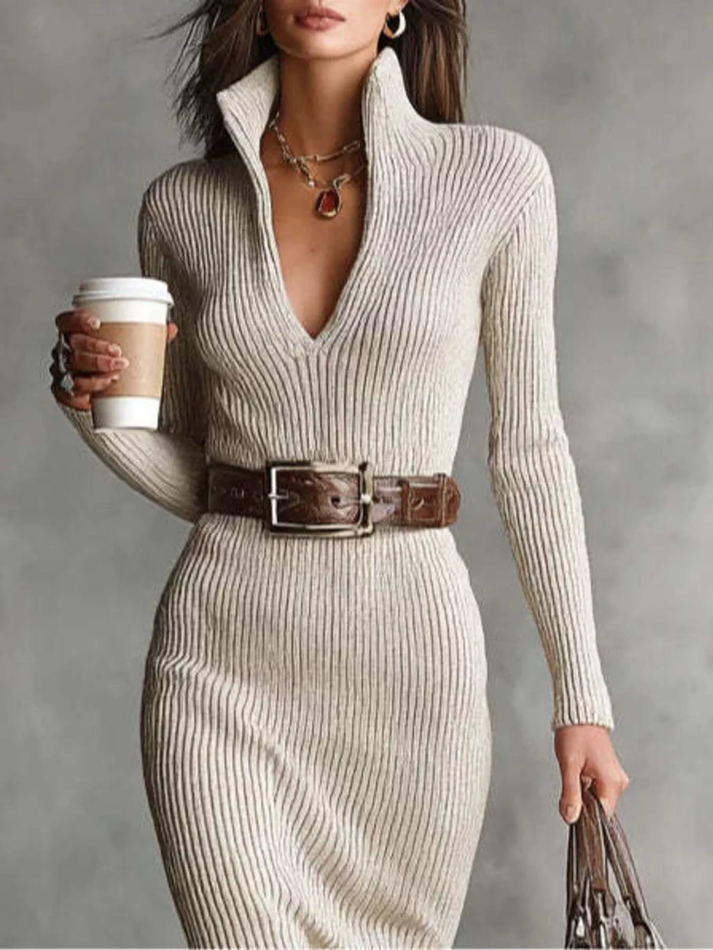 Full-Size Ribbed Knit Turtleneck Sweater Dress (Plus Size)