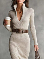 Full-Size Ribbed Knit Turtleneck Sweater Dress (Plus Size)