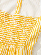 Striped Shoulder-Tie Smocked Back Casual Romper