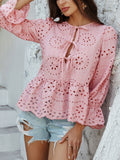 Devine Tie Front Flounce Sleeve Peplum Blouse Dusty Pink