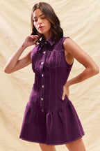SO ME Sleeveless Collared Button-Down Mini Dress