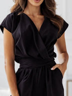Surplice Cap Sleeve Tie Waist Jumpsuit - Elegant & Flattering